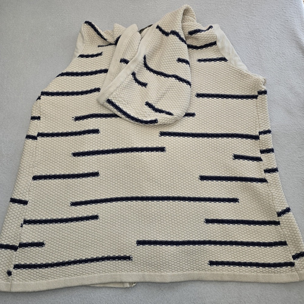 Natural Reflections Hooded Cardigan L Cream Blue Stripe Open Front Knit Boho.... - Picture 9 of 12